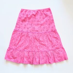 Jack & Jo Knee Length Tiered Eyelet Cut Flared Skirt Womens Medium Pink